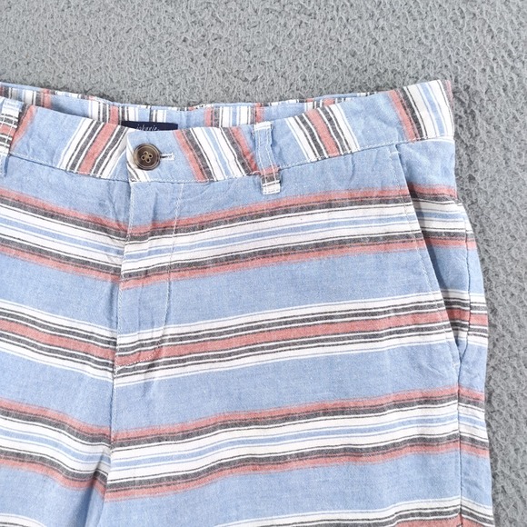 johnnie-O Shorts Mens 32 Gulf Blue Red Striped Linen Blend 9" Inseam Chino - Picture 15 of 16